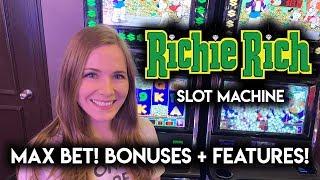 Richie Rich Slot Machine! Long Session! BONUSES + Lots of Features!!