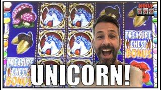 $9 a spin UNICORN and THE BONUS, you know it's gonna pay good! Enchanted Unicorn Slot Machine!