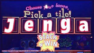 NEW ~$FIRST LOOK$~ JENGA Slot Machine Bonus STACK-N-WIN Feature
