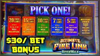 HIGH LIMIT Ultimate Fire Link River Walk ⋆ Slots ⋆ $30 Bonus Round Slot Machine Casino