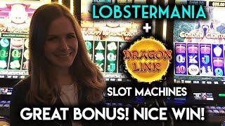 Awesome BONUSES Dragon Link and Lobstermania Slot Machines!