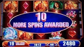 Mystical Unicorn Slot Machine Bonus + Retrigger - 35 Free Games with Stacked Premiums - Nice Win