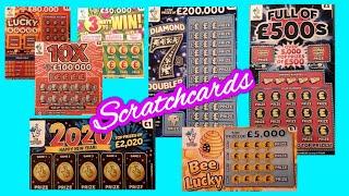 Scratchcards..Diamond 7s Doubler..Full £500..Bee Lucky..2020..Lucky Bonus..and •
