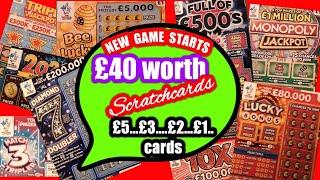 NEW Scratchcard Game starts £40,00 worth.Diamond 7s..2020..Lucky Bonus.Full £500s.Monopoly.B-Lucky