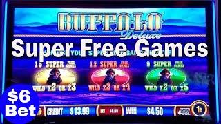 • BUFFALO DELUXE • Slot Machine SUPER FREE GAMES Won $6 Bet •WONDER 4 SLOT•