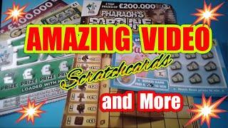 AMAZING VIDEO....Scratchcards..PHARAOH'S  TREASURE..5X CASH..GET LUCKY..£100,000 Red..and..Much More