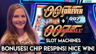 BONUSES! Re-Spins and Gold Chips! James Bond Slot Machines! NICE WIN!