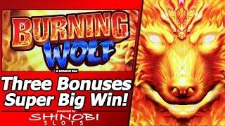 Burning Wolf Slot - Super Big Win!  Live Play with Three Free Spins Bonuses