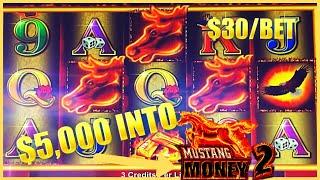 $5K INTO HIGH LIMIT MUSTANG MONEY 2  ⋆ Slots ⋆️ (3) $30 Bonus Rounds Slot Machine Casino