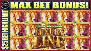 LUXURY LINE $25 MAX BET BONUS! HIGH LIMIT 50 LIONS SLOT MACHINE