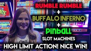 High Limit Slot Machine Action! Buffalo Inferno and Pinball! $15/Spin!