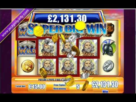 £2425 SUPER BIG WIN (161:1) ON ZEUS™ ONLINE SLOT GAME AT JACKPOT PARTY®