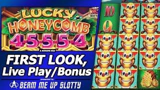 Lucky Honeycomb 4-5-5-5-4 Slot - First Look, Live Play and Free Spins in New Konami game