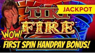 OMG! First Spin Jackpot Handpay! Tiki Fire Bonus with Re Triggers