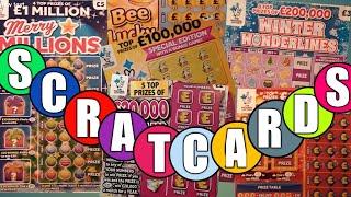 Scratchcards.£20,000 Month.Merry Millions..£100,000 yellow..B-Lucky..Winter Wonderlines.Lucky Bonus.