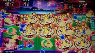 Tiger's Victory Slot Machine Bonus + Retrigger - 7 Free Games with Stacked Wilds - Big Win