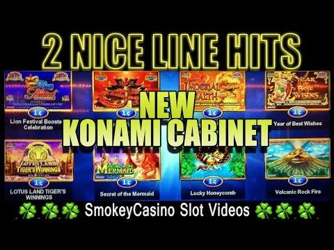 NEW KONAMI CABINET - 2 NICE LINE HITS - Lion Festival & Volcano Rock Fire Slots