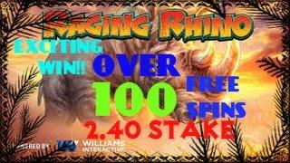 RAGING RHINO (WMS) 5 DIAMOND RETRIGGER!! & OVER 100 SPINS RARE BONUS