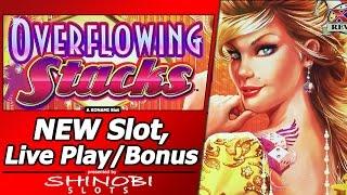 Overflowing Stacks Slot - First Attempt, Live Play and Free Spins Bonuses in New Konami title