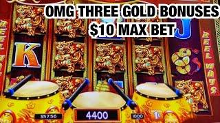 FU DOG BIG WIN! $10 MAX BET THREE GOLD BONUSES AT RIVER SPIRIT CASINO + PIGGY BANKING SLOT !!