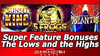 Super Features Free Spins Bonuses - Sunset King, 5 Frogs and Fortunes of Atlantis Slots