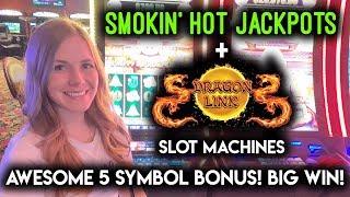 BIG WIN! INCREDIBLE 5 SYMBOL DRAGONLINK BONUS! Max Bet Smokin Hot Jackpots Slot Machine!