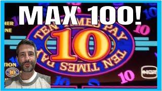100 SPINS on TEN TIMES PAY! • WHAT'S THE PAYBACK %