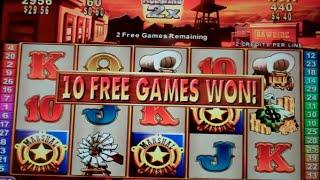Rawhide Slot Machine Bonus + Retrigger - 20 Free Games with All Wins 2x - Nice Win