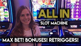 ALL IN! Slot Machine! Max Bet Bonus + Lots of Re-triggers!