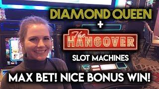 MAX BET BONUS WIN! Hangover and Diamond Queen Slot Machines!