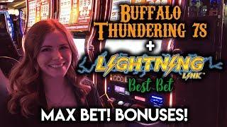 NEW Buffalo Thundering 7s Slot Machine! Max BET! Lightning Link Best BET! Comes Through Again!