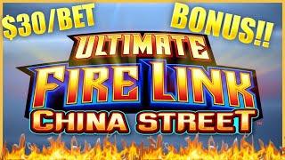 HIGH LIMIT Ultimate Fire Link China Street ⋆ Slots ⋆$30 Bonus Round Slot Machine Casino