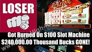 •Got Burned on $100 Slot Machine!!! $240THOUSAND GONE! High Stakes Vegas Video Slots NO Jackpot • Si