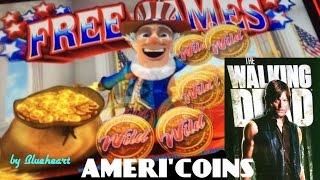 WILD AMERI'COINS slot machine bonus wins and The Walking Dead slot max bet bonus win!