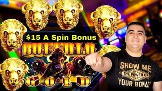 High Limit Buffalo Gold Slot Machine $15 Bet Bonus | Live Slot Play At Casino | SE-3 | EP-1