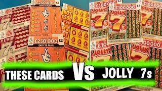 FANTASTIC GAME..."JOLLY 7s" Vs " £250,000 ORANGE  &  HOT £50s   &  PLATINUM 7s   SCRATCHCARDS