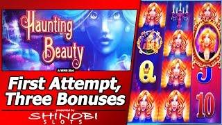Haunting Beauty Slot - First Attempt, 3 Free Spins Bonuses