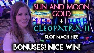 BONUSES! NEW Sun and Moon Gold Slot Machine! Nice Suprise WIN on Cleopatra 2!!