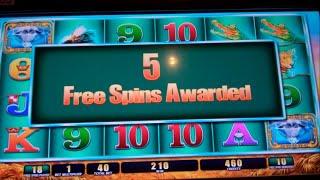 Raging Rhino Slot Machine Bonus + 4 Retriggers - 28 Free Spins Win
