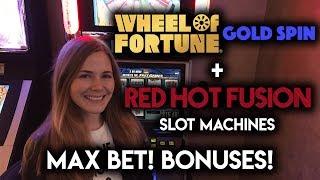 High Max Bets vs Low Max Bets! Wheel of Fortune GoldSpin and Red Hot Fusion Slot Machine Bonuses!