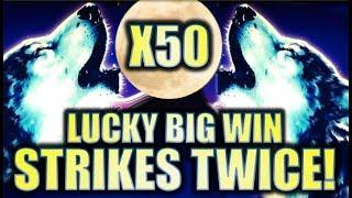 •HUGE BIG WIN X50!! OMG! TWICE!• TIMBER WOLF (Aristocrat) LUCK STRIKES TWICE! Slot Machine Bonus