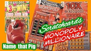 MONOPOLY  Scratchcards..10X..3Ways to Win..Bee Lucky..& NAME THEM PIGS