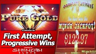 Pure Gold Slot - 3 Progressive Wins in First Attempt, New Slot with Live Play/Free Spins Bonuses