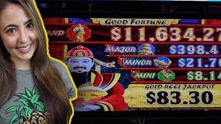 BIG WIN! GOOD FORTUNE Slot Machine in Vegas w/ Lady Luck HQ