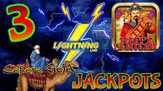 Lighting Link Sahara Gold & Happy Lantern (3) HANDPAY JACKPOTS ~ HIGH LIMIT $50 Bonus Round Slot