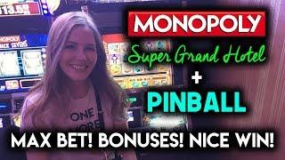 Monopoly SUPER Grand Hotel! Pinball Slot Machine! Max Bet BONUS WIN!