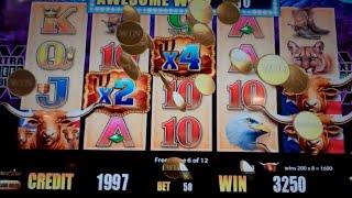 Longhorn Deluxe Slot Machine Bonus - 12 Free Spins with 2x & 4x Wild Multipliers - Big Win (#1)
