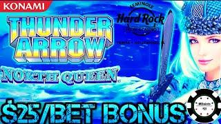 •️HIGH LIMIT Konami Thunder Arrow North Queen •️$25 MAX BET BONUS ROUND Slot Machine Hard Rock Tampa