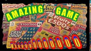 Absolutely FANTASTIC EXCITING  Scratchcard Game"FRUITY £500".MONOPOLY"CASH DROP"£100 LOADED"WIN £50"