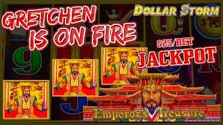 HIGH LIMIT Dollar Storm Emperor's Treasure HANDPAY JACKPOT⋆ Slots ⋆️$25 BONUS ROUND Slot Machine Cas